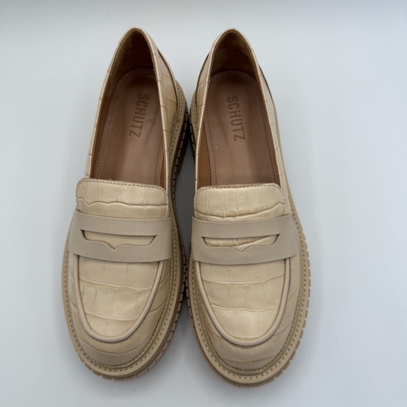 SCHUTZ Viola Croc Embossed Leather Chunky Slip On Loafers Size 8B - Picture 4 of 17
